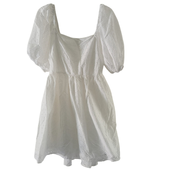 A New Day Puff Sleeve Embroidered Eyelet Dress White 100% Cotton Women's Size L - Picture 2 of 11